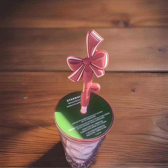 Starbucks Pink Snow Glass Holiday Bow Silicone Topper Cup Tumbler 18 Oz 2025 - Picture 4 of 4